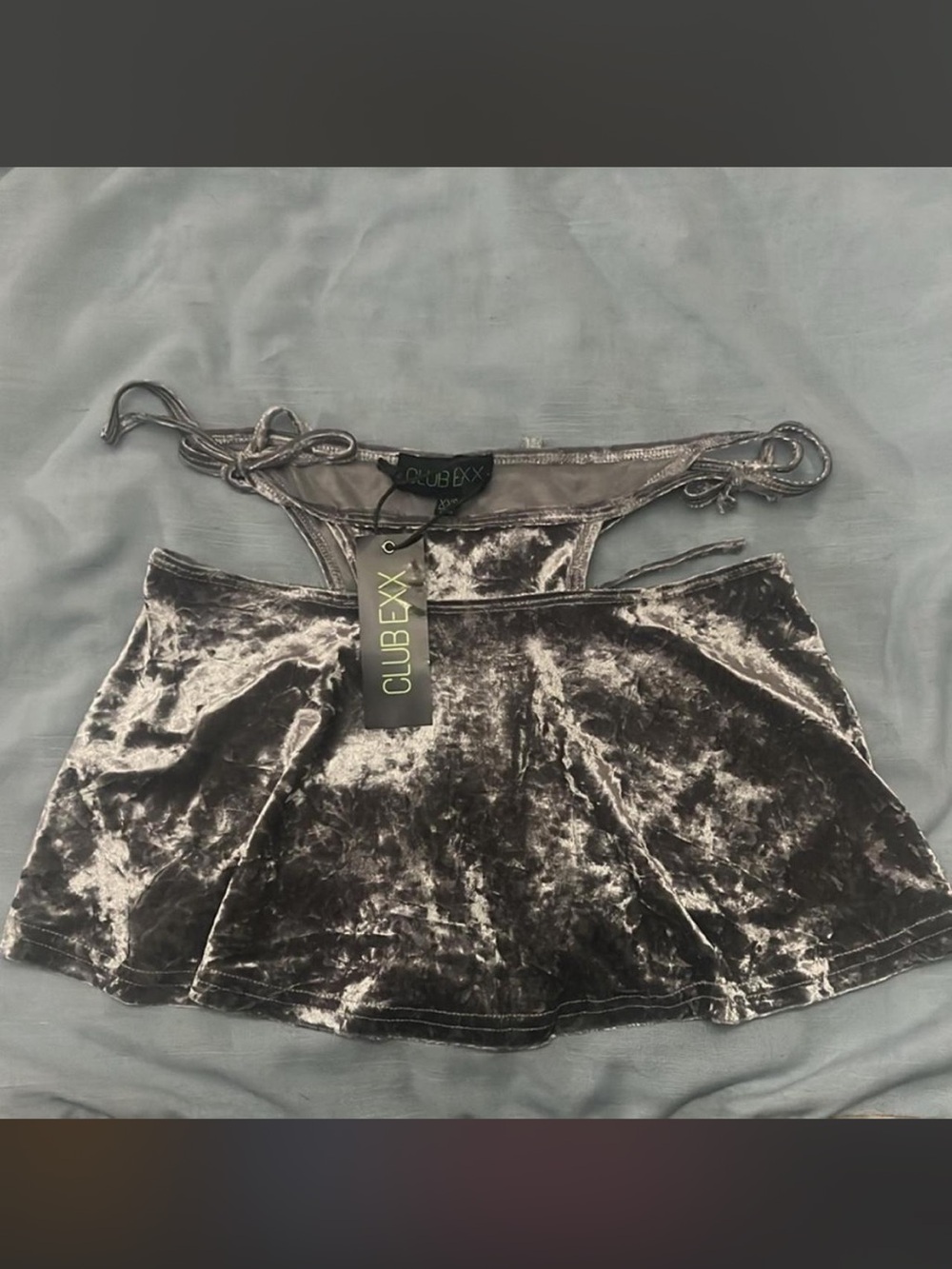 Dolls Kill Club Exx Gray Velvet Thong Skirt - Soft, Y2K,
Festival, XXS